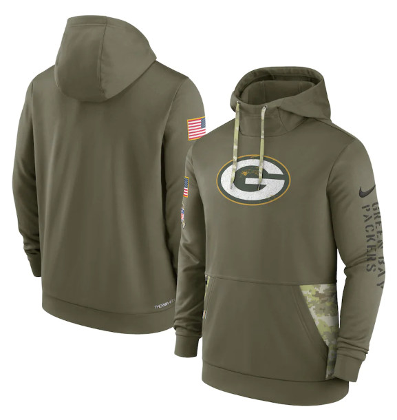 Green Bay Packers 2022 Olive Salute To Service Therma Performance Pullover Hoodie